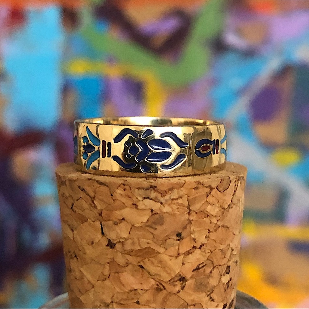 Egyptian enamel gold plated silver 925 ring
